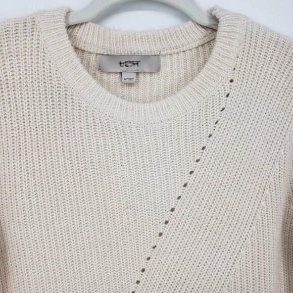 3/$25 LOFT Ombre Pullover Sweater M Merino Wool Blend Chunky Ribbed Cream - Picture 6 of 8